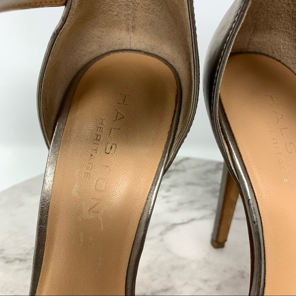 Halston Heritage Ellen Metallic Leather Ankle Strap Platform Sandal 7 Grunge - Picture 14 of 16